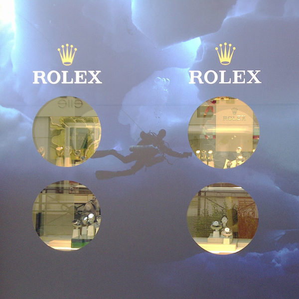 Vitrophanie découpe adhésive imprimée pour Rolex